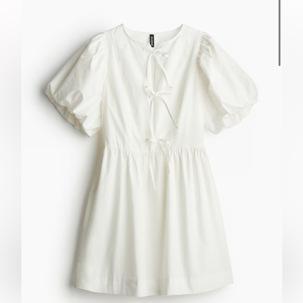 NWOT H&M 100% Cotton White Puff Sleeve Dress